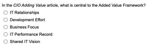 In The Cio Adding Value Article What Is Central To The Added Value Framework O It Relationships Development Effort Bus 1