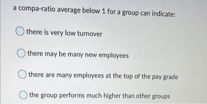 A Compa Ratio Average Below 1 For A Group Can Indicate There Is Very Low Turnover There May Be Many New Employees There 1