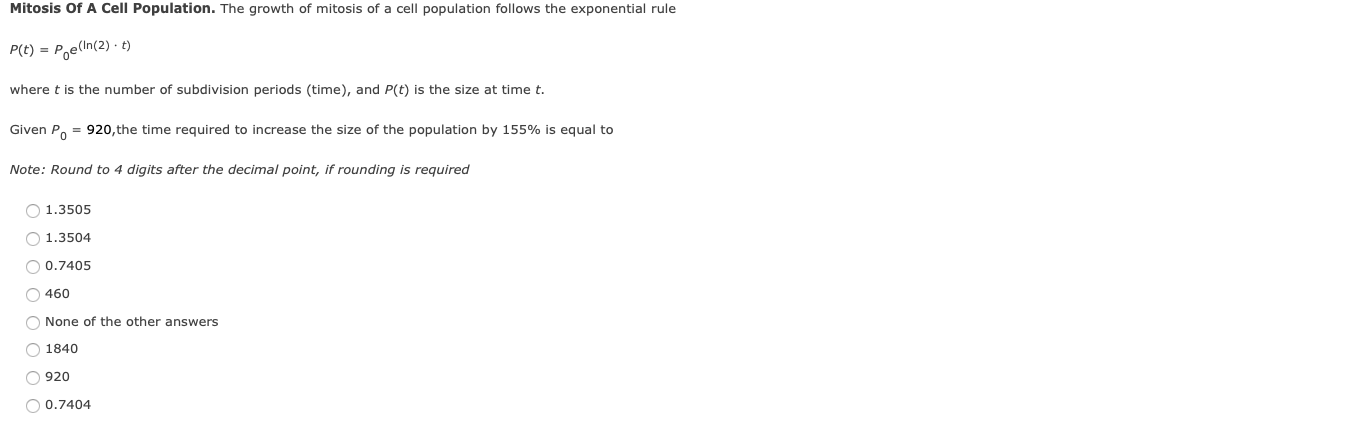 Mitosis Of A Cell Population The Growth Of Mitosis Of A Cell Population Follows The Exponential Rule P T Pe Ln 2 T 1