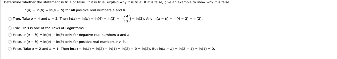 Determine Whether The Statement Is True Or False If It Is True Explain Why It Is True If It Is False Give An Example 1