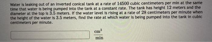An Inverted Pyramid Is Being Filled With Water At A Constant Rate Of 50 Cubic Centimeters Per Second The Pyramid At Th 2