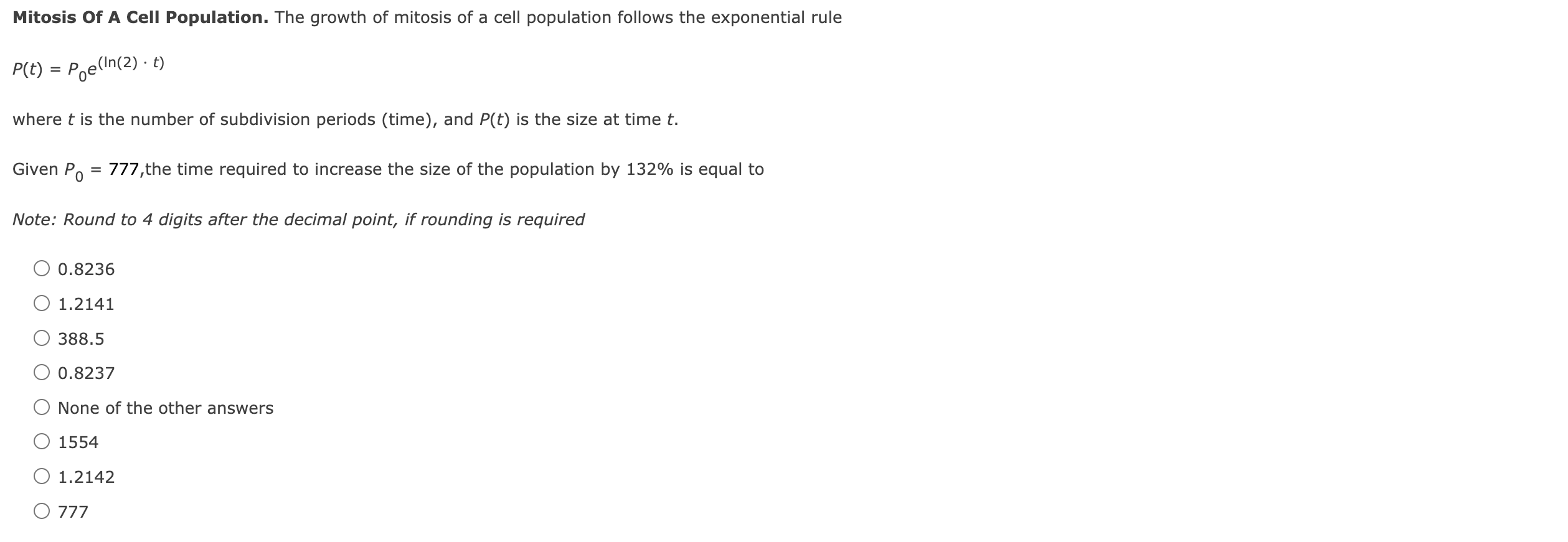 Mitosis Of A Cell Population The Growth Of Mitosis Of A Cell Population Follows The Exponential Rule P T Pe Ln 2 T 1