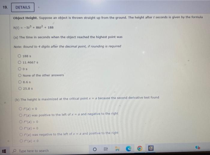 19 Details Object Height Suppose An Object Is Thrown Straight Up From The Ground The Height After T Seconds Is Given 1