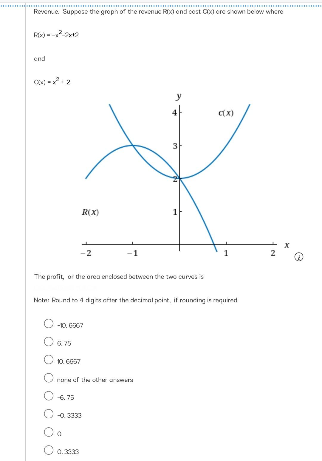 Revenue Suppose The Graph Of The Revenue R X And Cost C X Are Shown Below Where R X And X 2x 2 X C X X 2 6 1