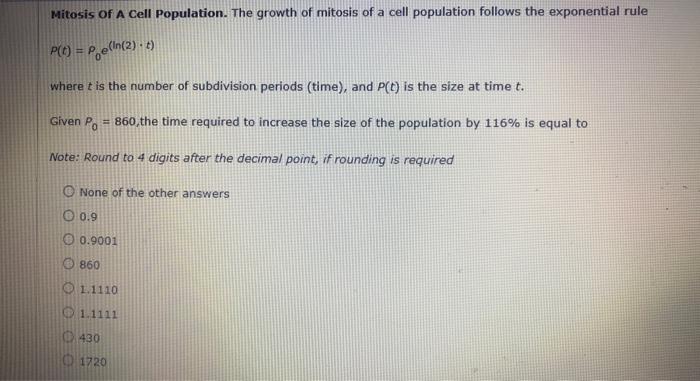 Mitosis Of A Cell Population The Growth Of Mitosis Of A Cell Population Follows The Exponential Rule E In 2 T P T 1