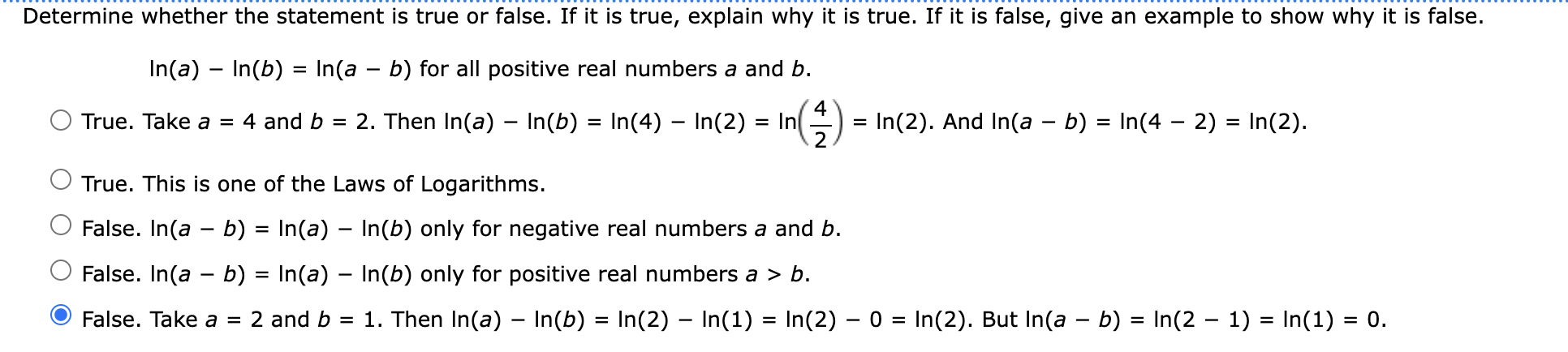 Determine Whether The Statement Is True Or False If It Is True Explain Why It Is True If It Is False Give An Example 1