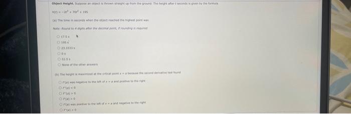 Object Height Succose An Object Thrown Straight Up From The Ground The Beght Aftert Seconds Given By The Formula Hots 1