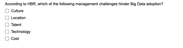According To Hbr Which Of The Following Management Challenges Hinder Big Data Adoption Culture Location Talent Technol 1