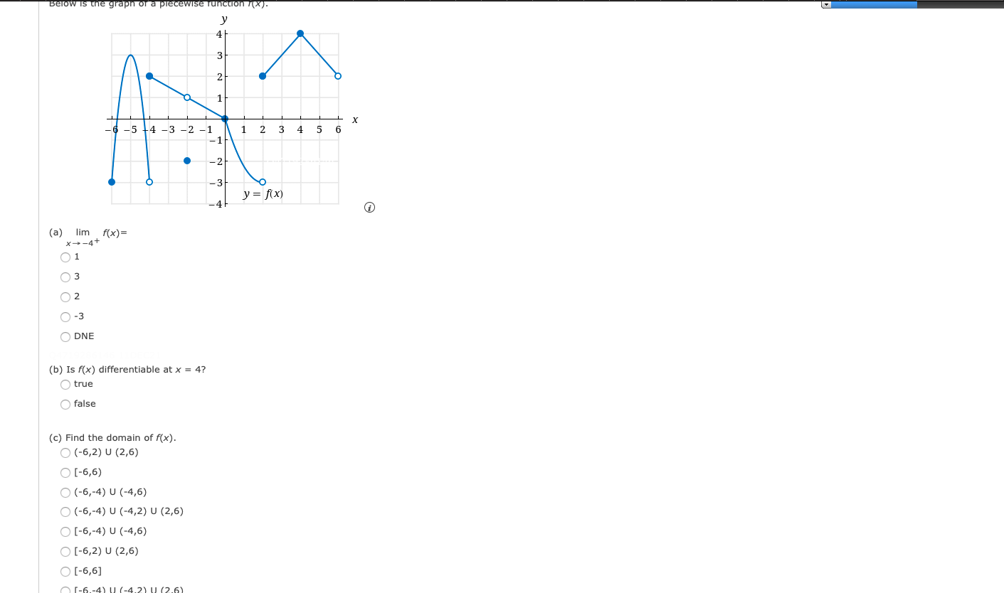 Below Is The Graph Of A Piecewise Function 7 X Y 4 3 A Lim F X X 4 01 3 02 3 O Dne 6 5 4 3 2 1 1 B Is F 1
