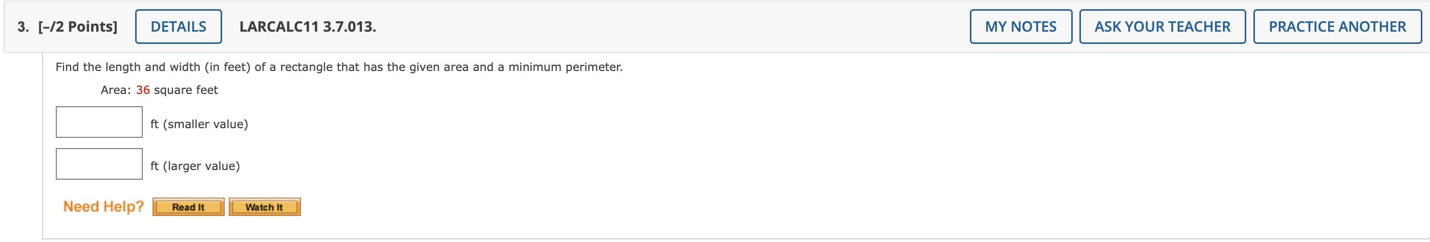 3 2 Points Details Need Help Find The Length And Width In Feet Of A Rectangle That Has The Given Area And A Mini 1