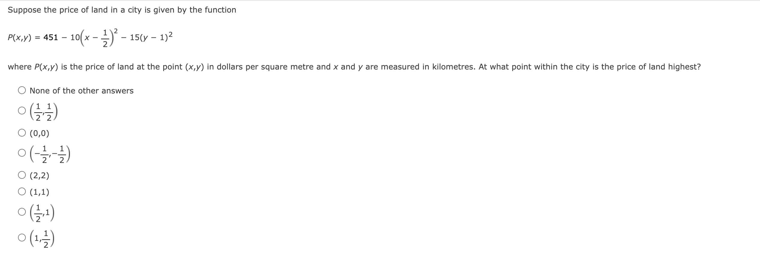 Suppose The Price Of Land In A City Is Given By The Function 2 1 15 X 1 P X Y 451 10 X Where P X Y Is 1