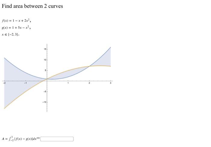 Find Area Between 2 Curves F X 1 X 2x G X 1 5x X X 2 3 A F X G X Dx 15 10 10 2 1