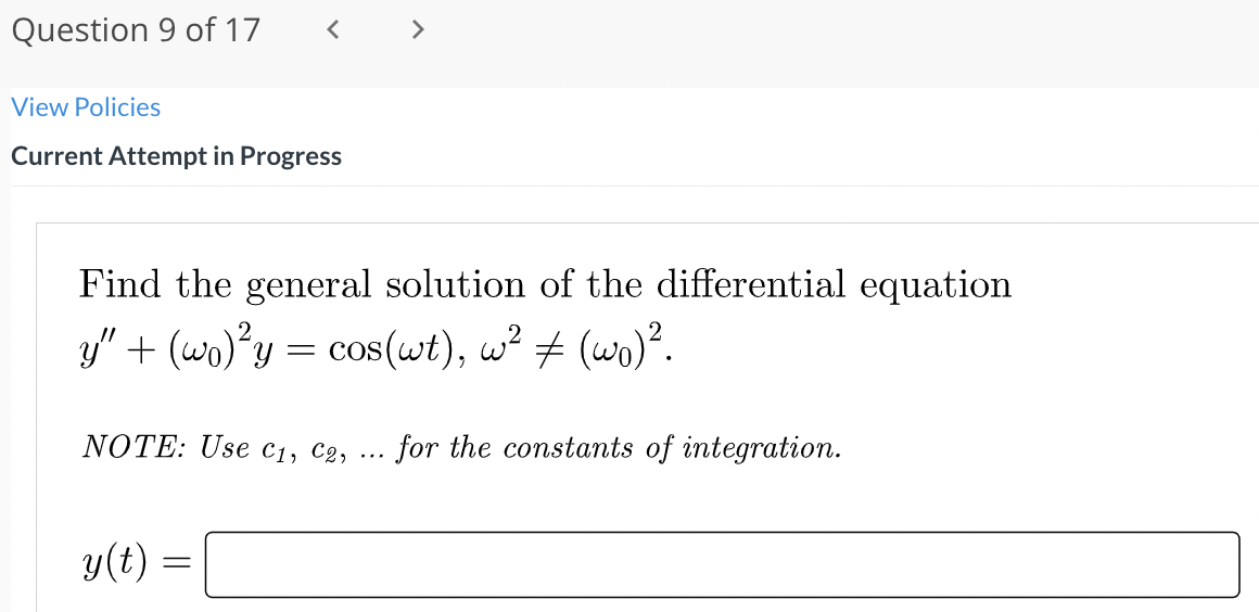 Question 2 Of 17 View Policies Current Attempt In Progress Solve The Initial Value Problem Y Y 42y 0 Y 0 A Y 3