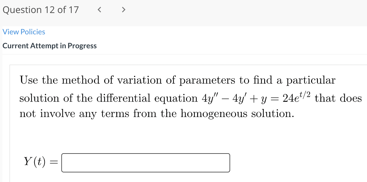 Question 10 Of 17 View Policies Current Attempt In Progress Consider The Following Initial Value Problem Tm Ym Determin 2