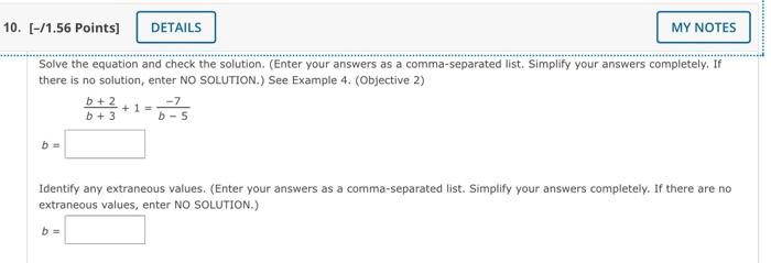 10 1 56 Points Details My Notes Solve The Equation And Check The Solution Enter Your Answers As A Comma Separated 1