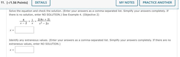 11 1 56 Points Solve The Equation And Check The Solution Enter Your Answers As A Comma Separated List Simplify Y 1