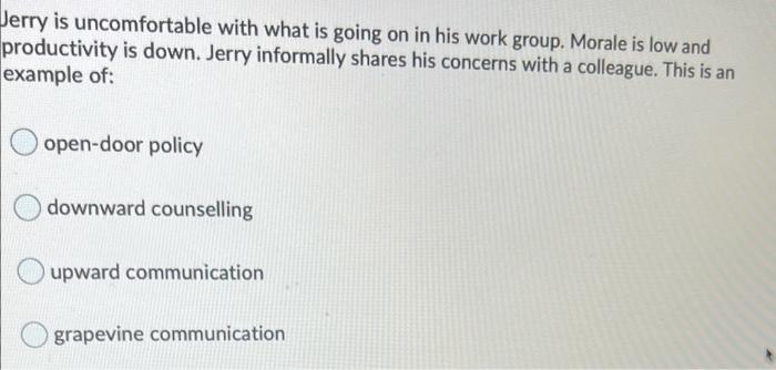 Jerry Is Uncomfortable With What Is Going On In His Work Group Morale Is Low And Productivity Is Down Jerry Informally 1