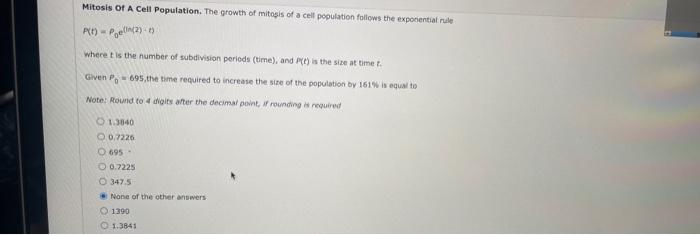 Mitosis Of A Cell Population The Growth Of Mitosis Of A Cell Population Follows The Exponential Rule P T Pen 2 T Wh 1