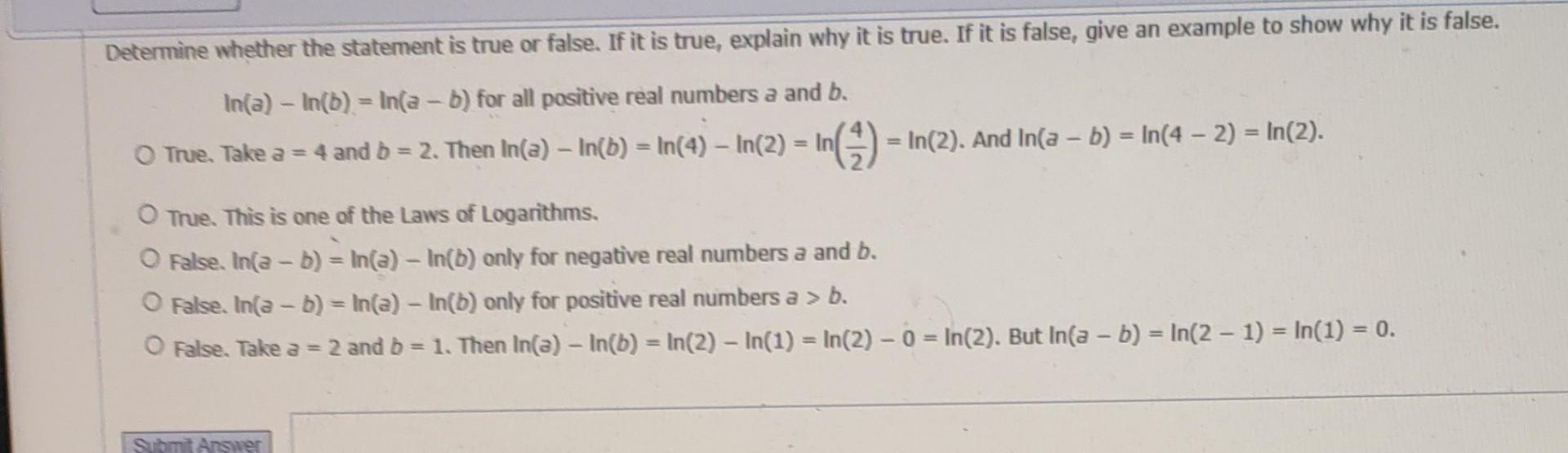 Determine Whether The Statement Is True Or False If It Is True Explain Why It Is True If It Is False Give An Example 1