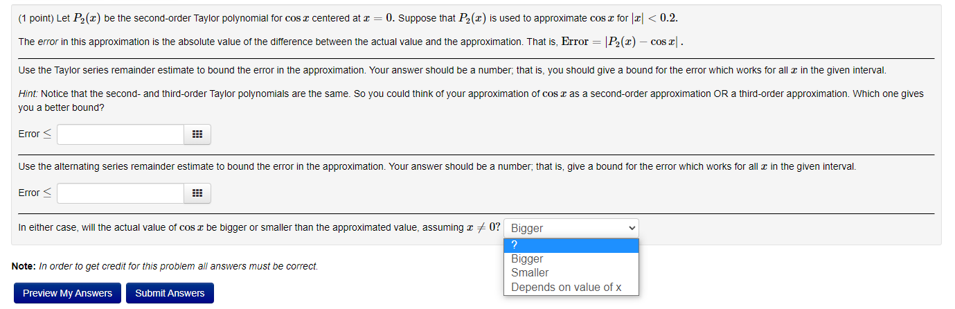 1 Point Let P X Be The Second Order Taylor Polynomial For Cos X Centered At X 0 Suppose That P X Is Used To App 1
