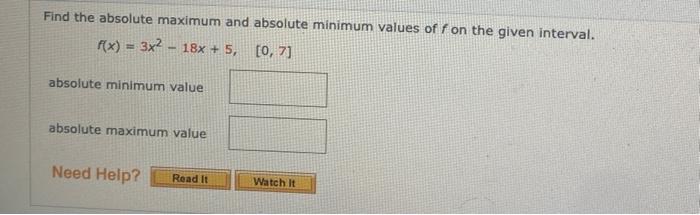 Find The Absolute Maximum And Absolute Minimum Values Of F On The Given Interval X Xex 98 4 143 P Absolute Mini 3