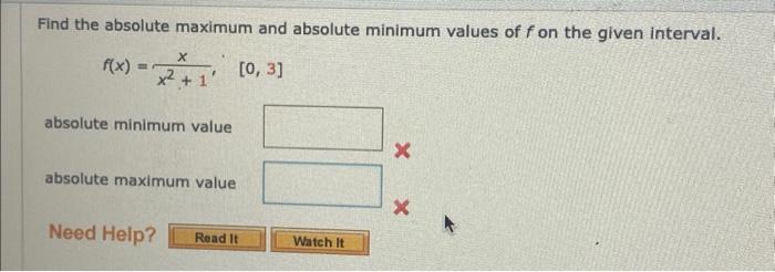 Find The Absolute Maximum And Absolute Minimum Values Of F On The Given Interval X Xex 98 4 143 P Absolute Mini 4