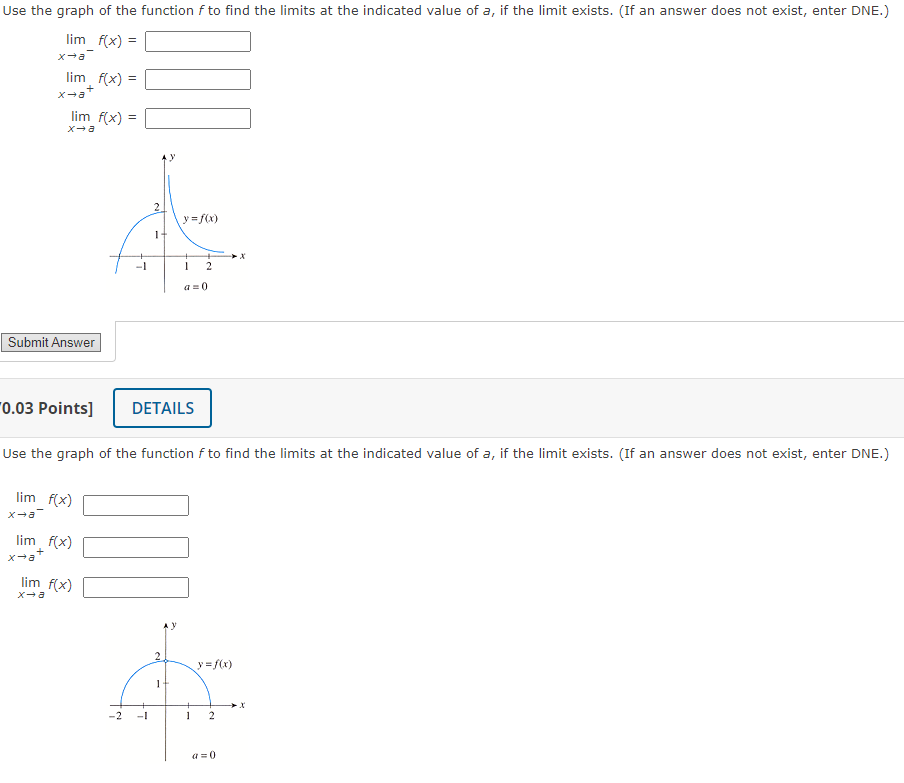 Use The Graph Of The Function F To Find The Limits At The Indicated Value Of A If The Limit Exists If An Answer Does 1
