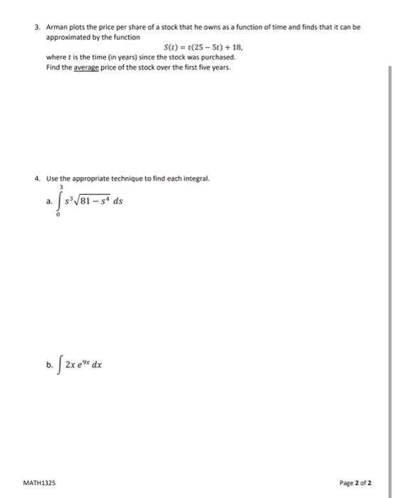 3 Arman Plots The Price Per Share Of A Stock That He Owns As A Function Of Time And Finds That It Can Be Approximated B 1
