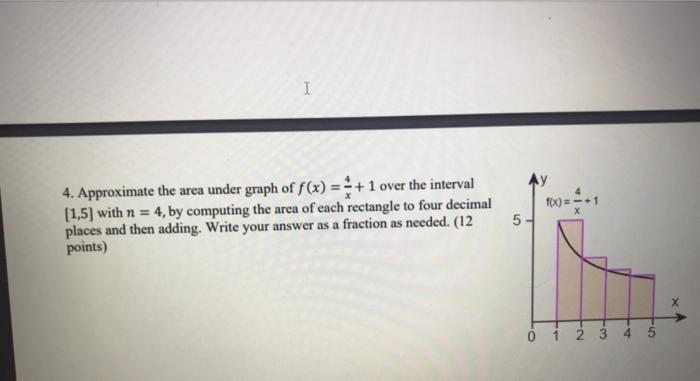 I 4 Approximate The Area Under Graph Of F X 1 Over The Interval 1 5 With N 4 By Computing The Area Of Each 1