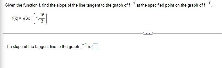 Given The Function F Find The Slope Of The Line Tangent To The Graph Of F1 At The Specified Point On The Graph Of F 1 1