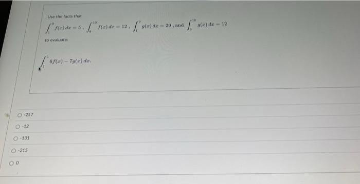 O 257 O 12 131 O 215 00 Use The Facts That S De 5 A De 12 A De 1 To Evaluate 6 2 12 9 E De 20 And 6 1