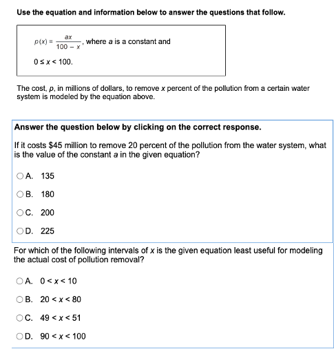 Use The Equation And Information Below To Answer The Questions That Follow P X 100 0 X 100 The Cost P In Milli 1