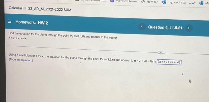 Calculus Iii 22 Ad M 2021 2022 Sum Microsoft Teams Homework Hw 2 Find The Equation For The Plane Through The Point Po 1