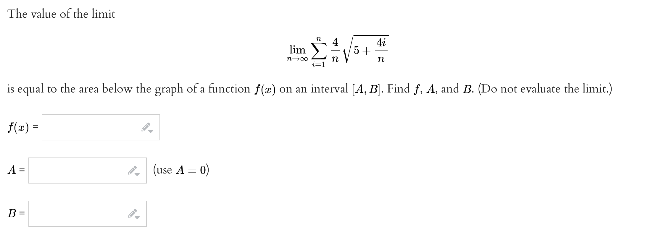The Value Of The Limit F X A B Is Equal To The Area Below The Graph Of A Function F X On An Interval A B F 1