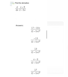 Find The Derivative D X 3 Dx 2 5x Answers 17 10x 125xy 13 12 5xy 13 125x2 X 3 12 5xy 17 123ye Find The Derivative D 1