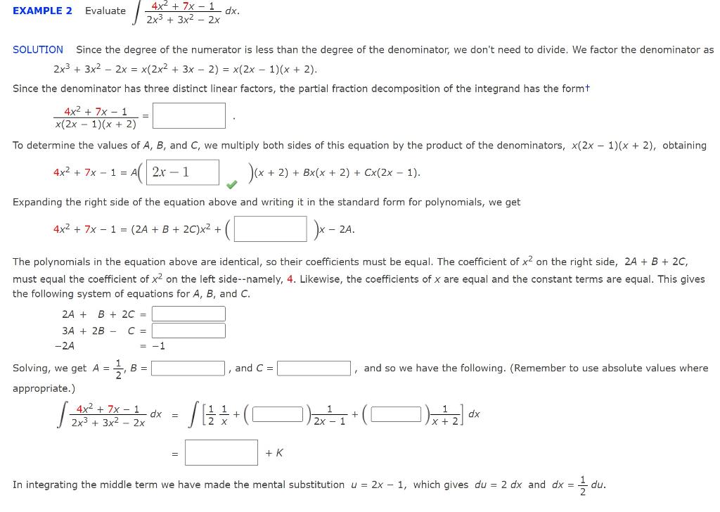 Example 2 Evaluate Solution Since The Degree Of The Numerator Is Less Than The Degree Of The Denominator We Don T Need 1