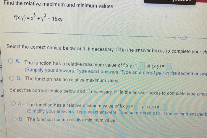 Find F And F For F X Y 11 3x 8y 7 Fx X Y Fy X Y Find The Relative Maximum And Minimum Values Bri 3 F 2