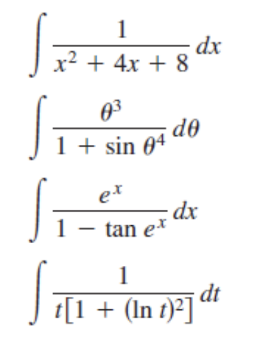 1 X 4x 8 Dx 0 1 Sin 04 De Ex 1 Tan Ex Dx 1 1 In 1 Dt 1