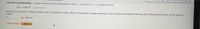 Cell Phone Ad Spending A Certain Industry S Ad Spending Between 2005 T 1 And 2011 27 Is Projected To Be 5 0 0 865 1