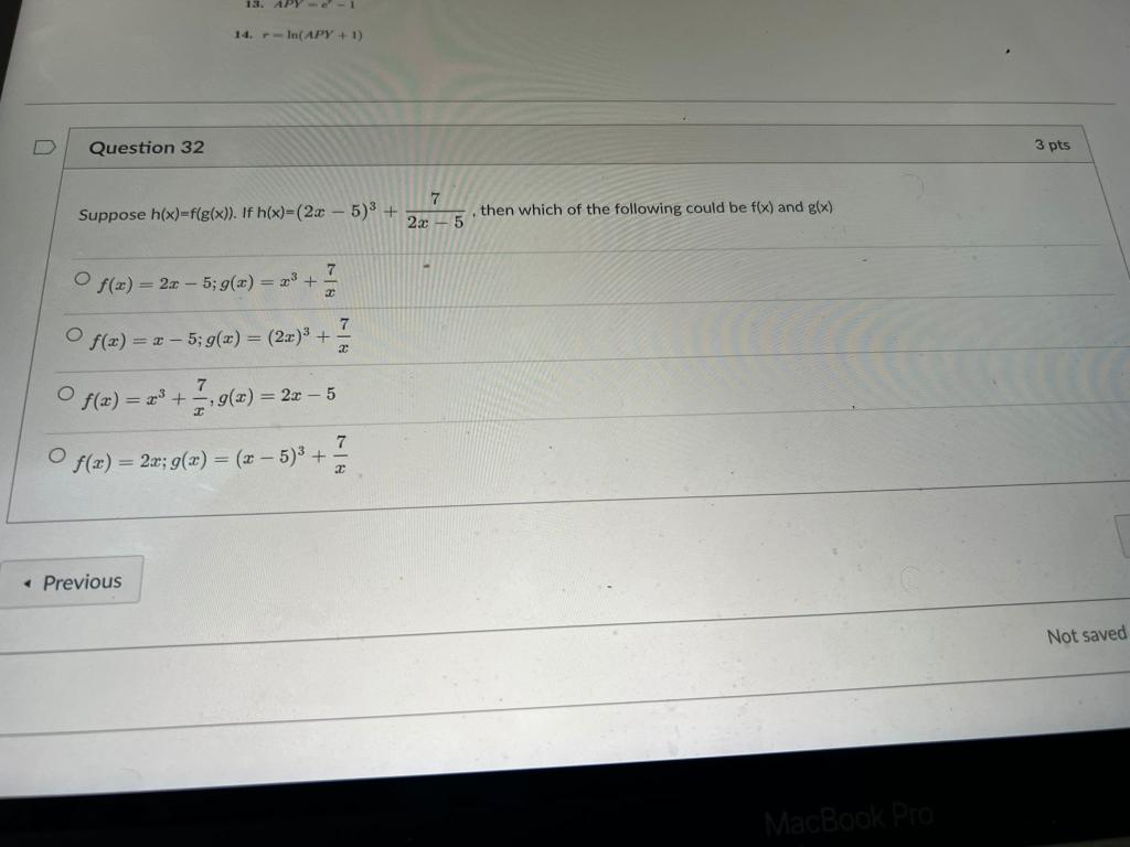 D Question 32 O 13 Apy Suppose H X F G X If H X 2x 5 2x 7 Of X 2x 5 G X X X 14 R In Apy 1 Of X 1