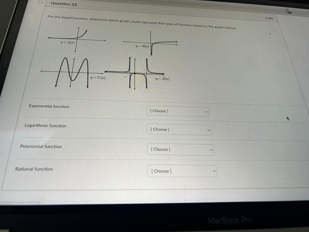 Question 22 For The Listed Function Determine Which Graph Could Represent That Type Of Function Based On The Graphs Bel 1