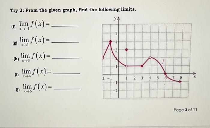 Try 2 From The Given Graph Find The Following Limits Y Lim F X 1 Lim F X G X 1 H Lim F X 1 Li 1