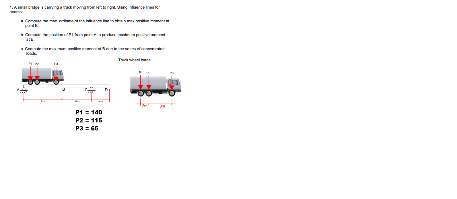 1 A Small Bridge Is Carrying A Truck Moving From Left To Right Using Influence Lines For Beams A Compute The Max Or 1
