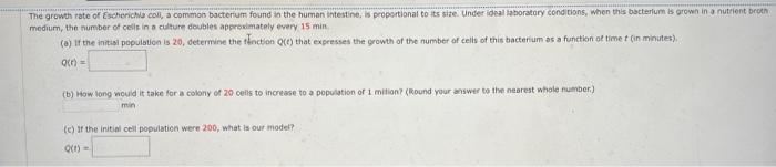 The Growth Rate Of Escherichia Coll A Common Bacterium Found In The Human Intestine Is Proportional To Its Size Under 1