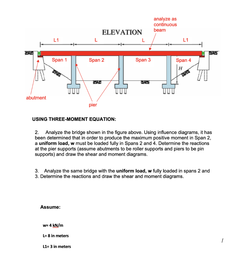 Analyze As Continuous Beam Elevation L L1 L L1 Span 1 Span 2 Span 3 Span 4 H Ttf Abutment Pier Using Three Moment Equati 1