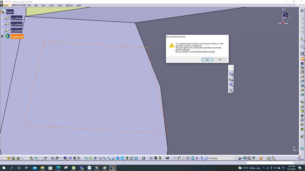 I M Trying To Design A Detail On This Ledge On Catia V5r21 But There Is An Error Occur Every Time I Tried How Can I Fix 1