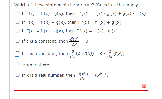 Which Of These Statements Is Are True Select All That Apply If F X F X G X Then F X F X G X G 1