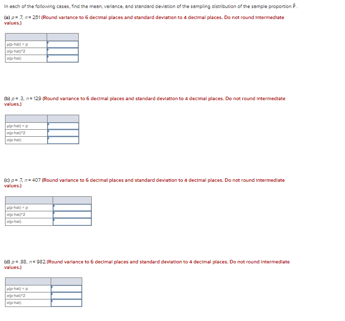 In Each Of The Following Cases Find The Mean Variance And Standard Deviation Of The Sampling Distribution Of The Samp 1