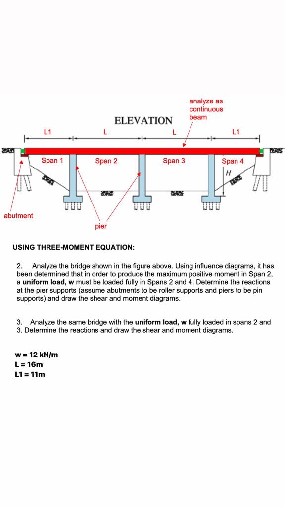 Analyze As Continuous Beam Elevation L L1 L L1 Span 1 Span 2 Span 3 Span 4 H Re Abutment Pier Using Three Moment Equatio 1