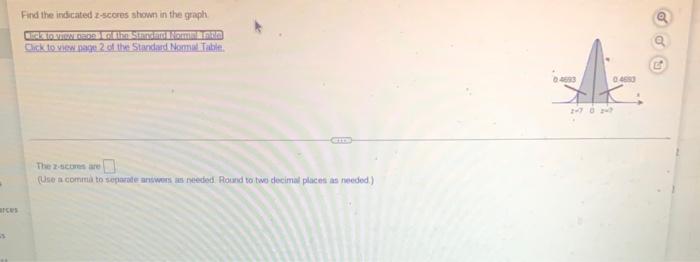 Arces 3 Find The Indicated Z Scores Shown In The Graph Click To View Awon Of The Standard Normina Click To View Page 2 1